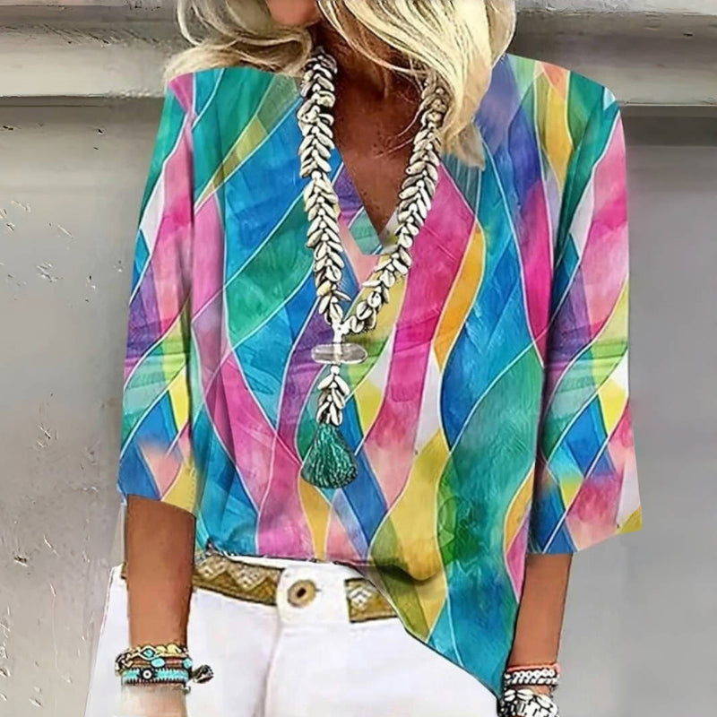 Olivia Printed V-Neck Blouse